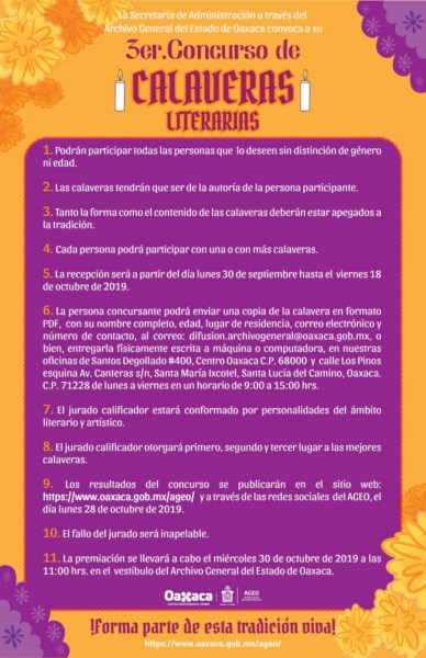 Convoca AGEO a participar en el Tercer  Concurso de Calaveras Literarias