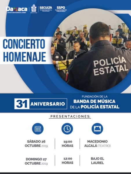 Sonará el Alcalá con la Banda de Música de la Policía Estatal; invitan SSPO y Seculta