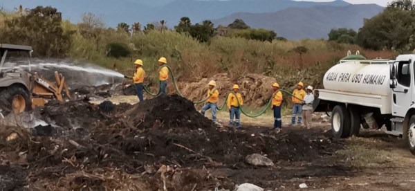 Trabajan dependencias estatales para sofocar incendio en colector de composta