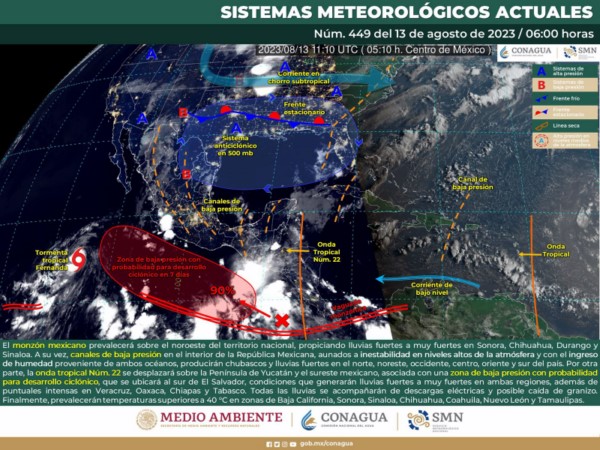 Onda tropical número 22 llegará al territorio oaxaqueño durante esta tarde de domingo