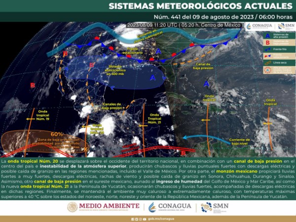 Salida de la onda tropical número 20 dejará lluvias y algunas tormentas en la entidad