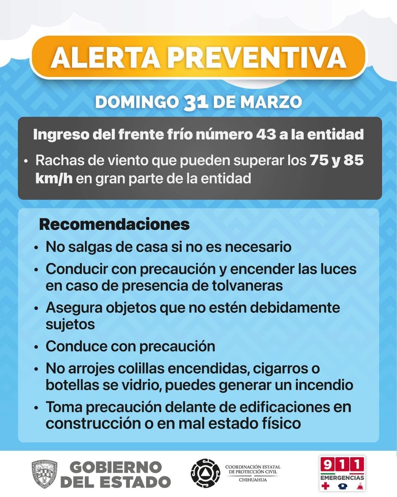 Emite CEPC alerta preventiva por Novena Tormenta Invernal de la temporada