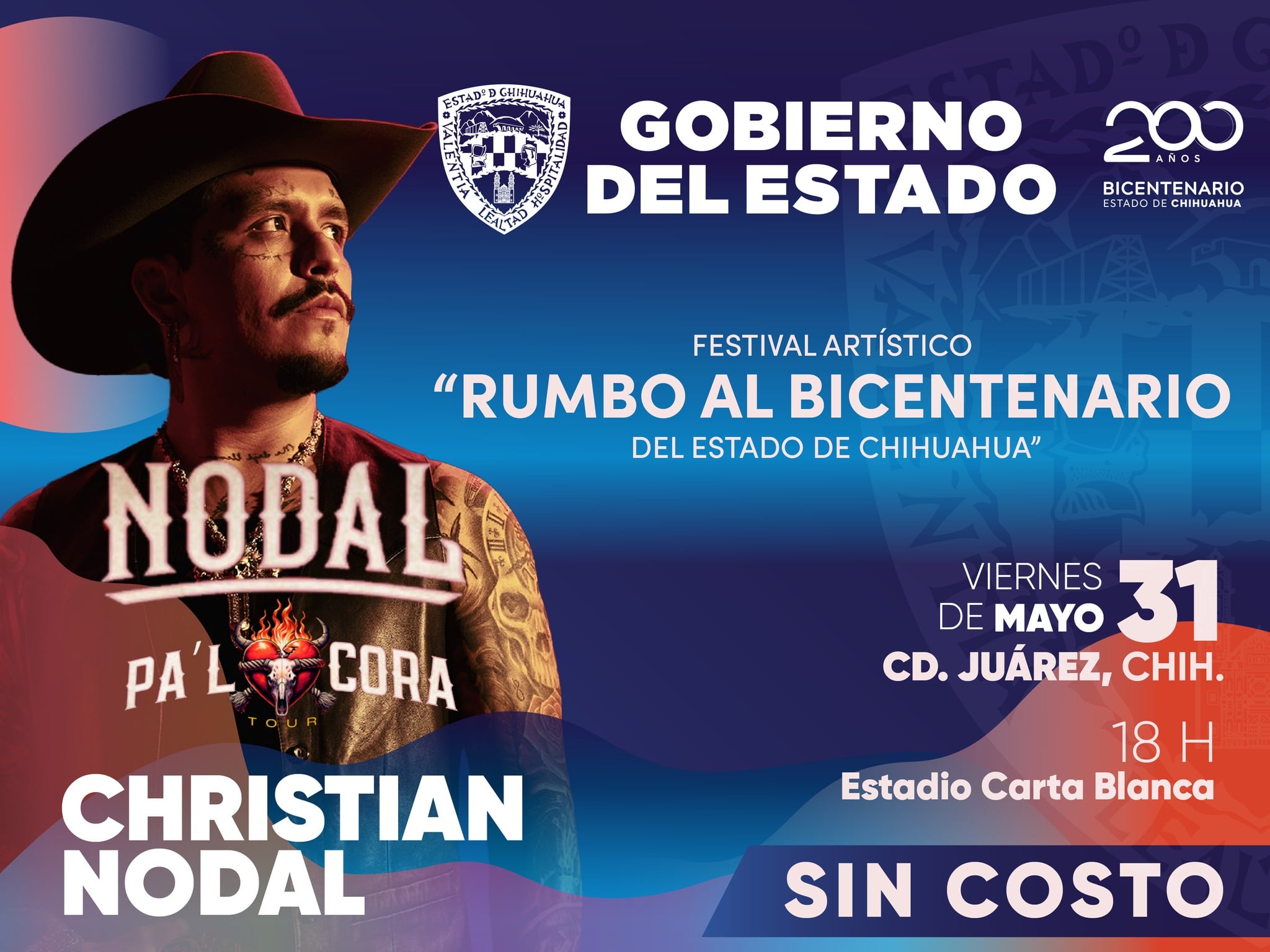 Se presentará Christian Nodal en Ciudad Juárez como parte del Festival Artístico “Rumbo al Bicentenario”