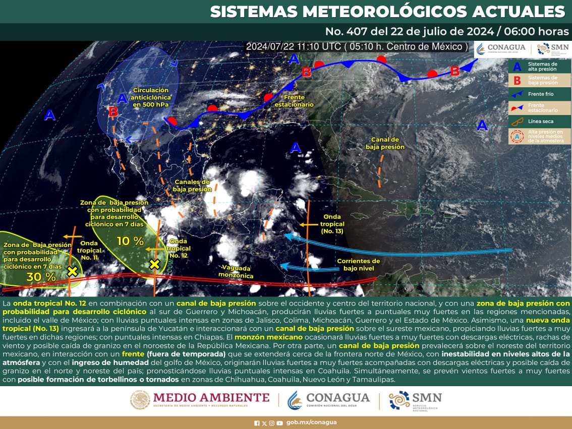 Onda tropical número 13 mantendrá la presencia de lluvias  en territorio oaxaqueño