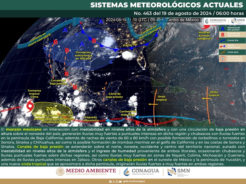 Mantendrá onda tropical número 18 lluvias en gran parte del estado para este viernes