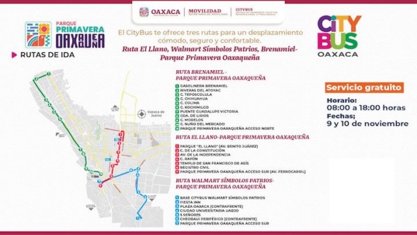 Ofrecerán rutas gratuitas del CityBus por inauguración del Parque Primavera Oaxaqueña
