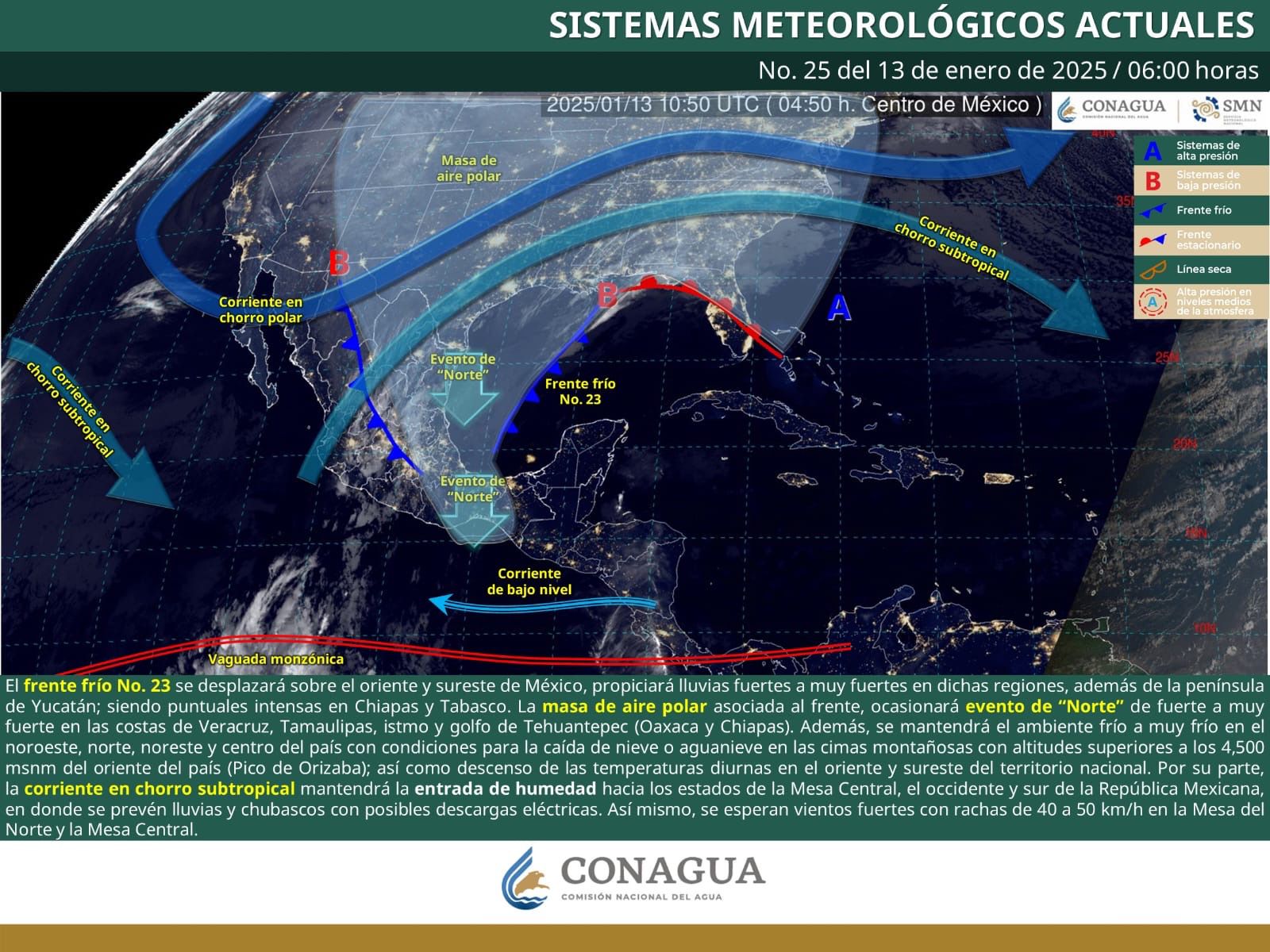 Frente frío número 23 mantendrá condiciones inestables para Oaxaca este inicio de semana