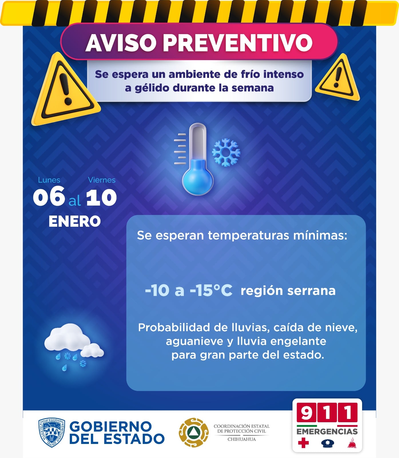 Emite CEPC alerta por clima gélido para los próximos días