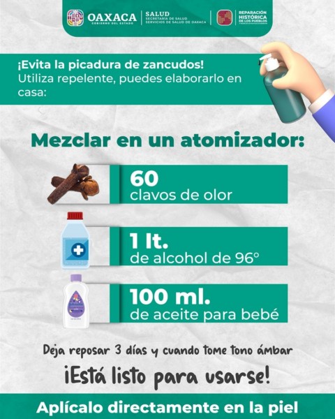 Repelente casero, alternativa efectiva para prevenir el dengue: SSO