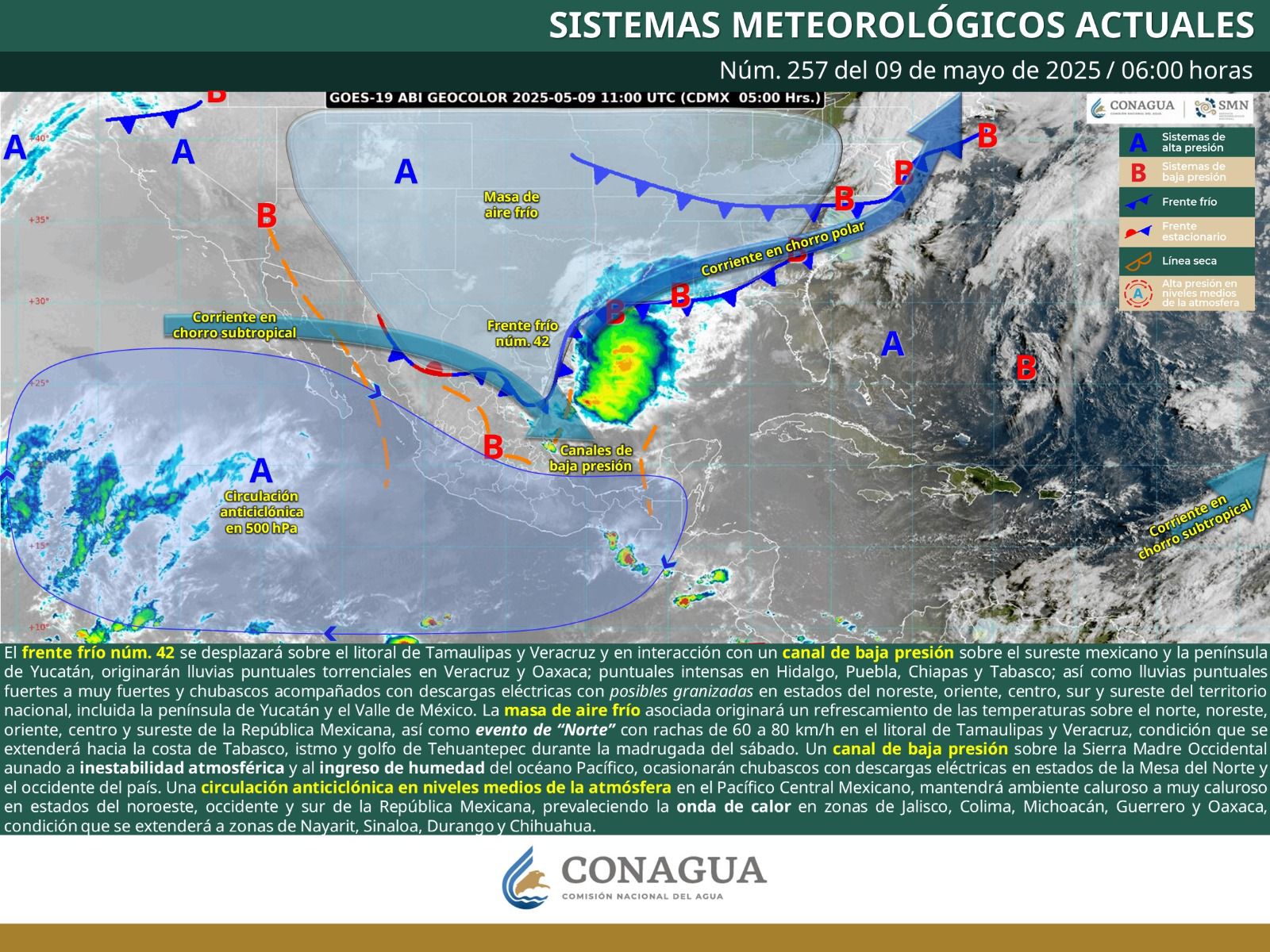 Traerá frente frío número 42 incremento de lluvias y tormentas en diferentes puntos del estado