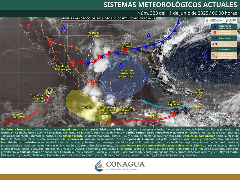 Se prevé para este miércoles lluvias de intensidad variable con tormentas en Oaxaca