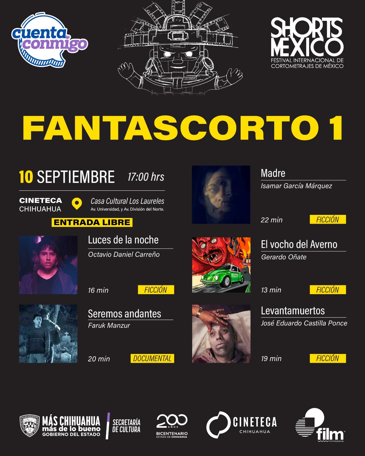 Anuncia Cineteca Chihuahua funciones del Festival Internacional de Cortometrajes de México en la capital
