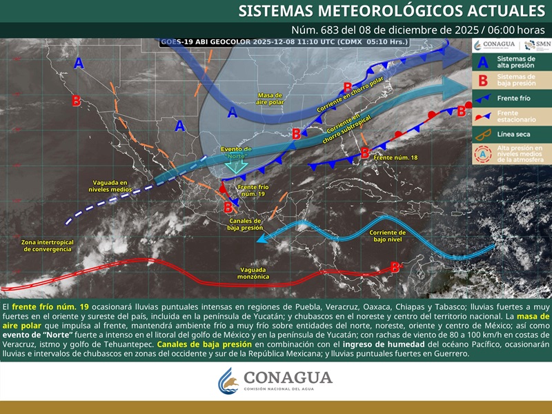 Se prevé condiciones de tiempo adverso por frente frío número 19 en Oaxaca