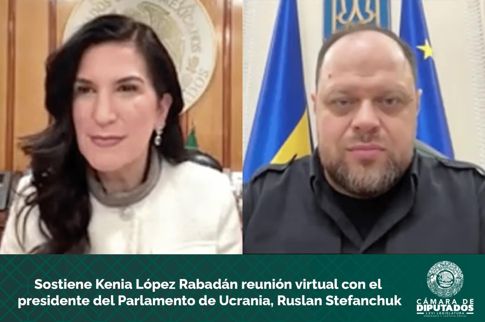 Sostiene Kenia López Rabadán reunión virtual con el presidente del Parlamento de Ucrania, Ruslan Stefanchuk