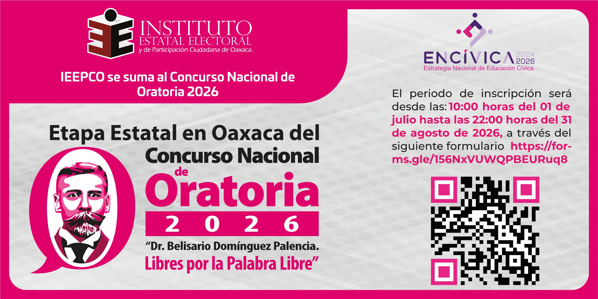 IEEPCO se suma al Concurso Nacional de Oratoria 2026 “Dr. Belisario Domínguez Palencia. Libres por la palabra libre”.