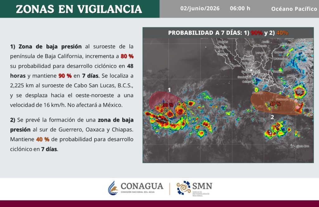 Mantiene Protección Civil vigilancia meteorológica por sistemas en el Océano Pacífico