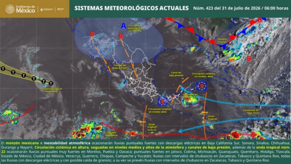 Remanentes de la onda tropical número 22 mantendrán condiciones de lluvia en Oaxaca