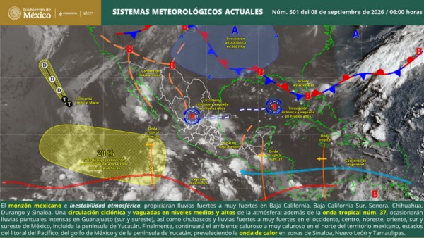 Prevén lluvias generalizadas y tormentas fuertes por ingreso de la onda tropical 37