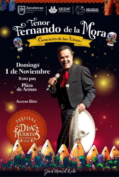Fernando de la Mora engalanará el Festival de Día de Muertos Zacatecas 2026