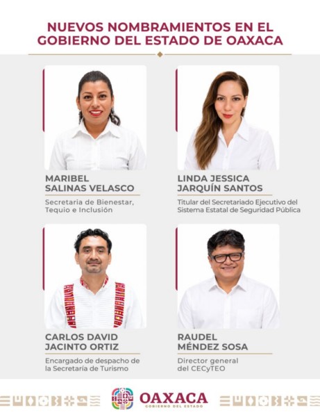 Designa Gobernador de Oaxaca a titulares de Bienestar, SESESP, Turismo y CECyTEO