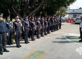 Delegación de Vialidad Estatal de Cholula, la cual por primera vez está integrada completamente por mujeres.