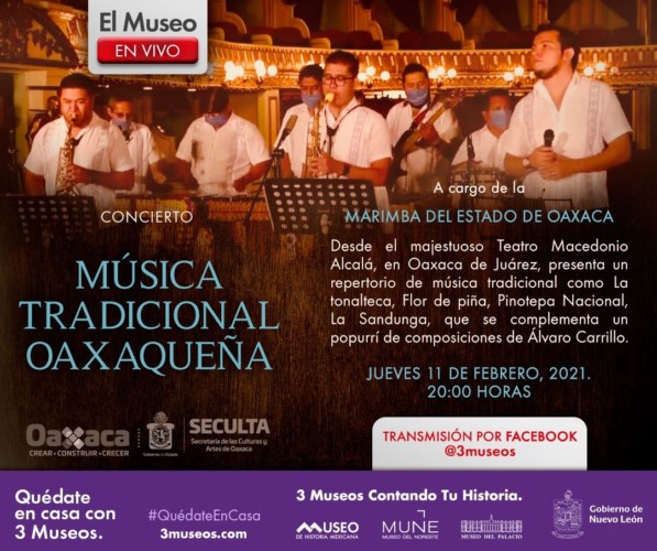 podrá disfrutar el Concierto de Música Tradicional Oaxaqueña a cargo de la Marimba del Estado de Oaxaca.