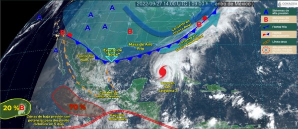 l Frente Frío Número 1 en interacción con el huracán “Ian”, provocará lluvias con tormentas fuertes en varias regiones de Oaxaca