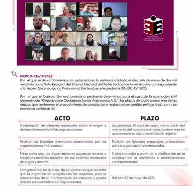 como partido político local lo podrá hacer del 11 al 20 de septiembre de 2023.