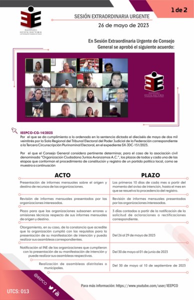 como partido político local lo podrá hacer del 11 al 20 de septiembre de 2023.