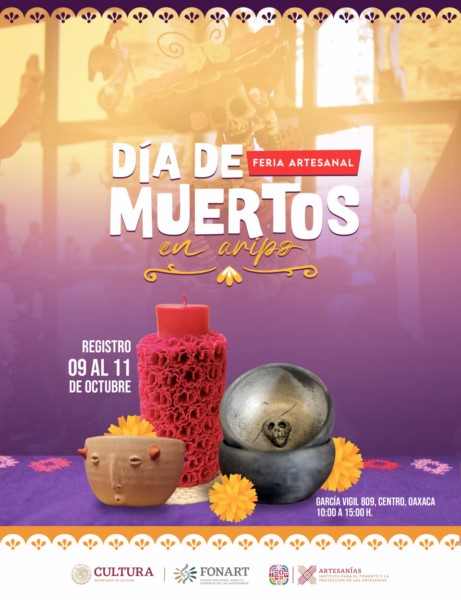 Feria Artesanal Día de Muertos 2023 en Aripo que se realizará del 28 de octubre al 4 de noviembre.