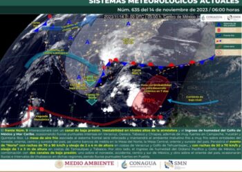 frente frío número 9 se mantiene como estacionario sobre el Golfo de México y Península de Yucatán,