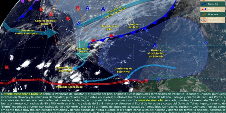 Se esperan lluvias de variable intensidad por frente frío número 12