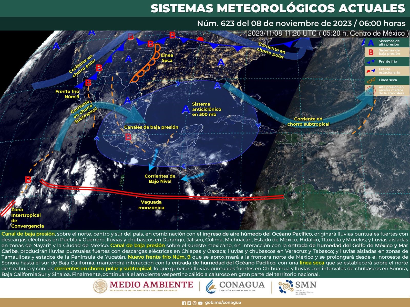 el resto del estado se esperan lluvias ligeras con intervalos de chubascos.