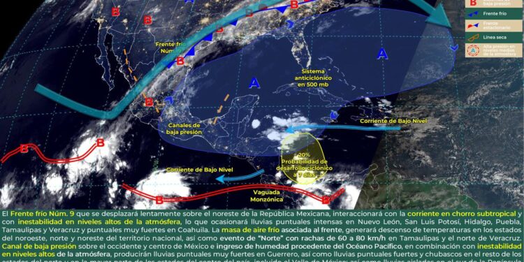 Canales de baja presión y frente frío número 9 provocarán lluvias en distintas partes del estado