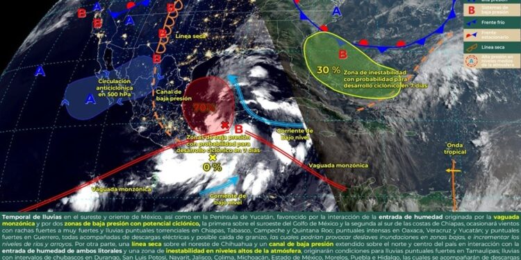 Permanecerá temporal de lluvias en la Costa, Istmo y Sierra Sur