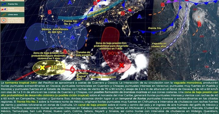 Tormenta tropical John dejará evento lluvioso en gran parte del estado