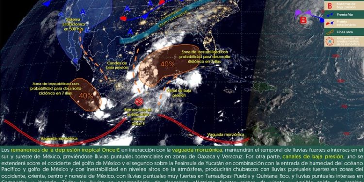 Remanentes de depresión tropical Once-E mantendrán temporal de lluvias en Oaxaca