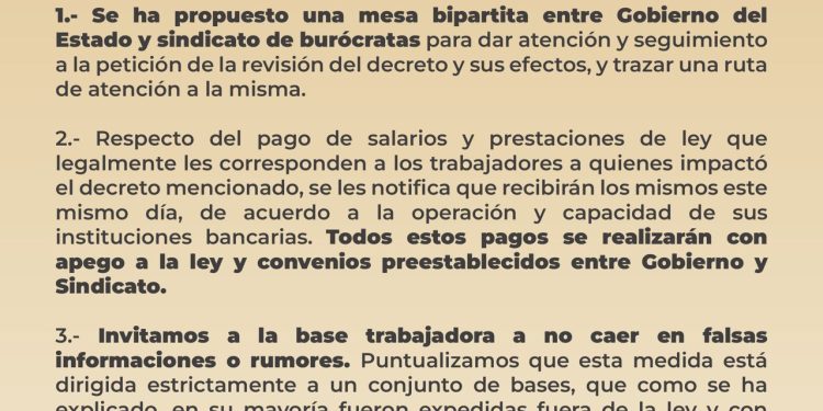 Propone Gobierno del Estado mesa bipartita con sindicato de burócratas para trazar ruta de atención