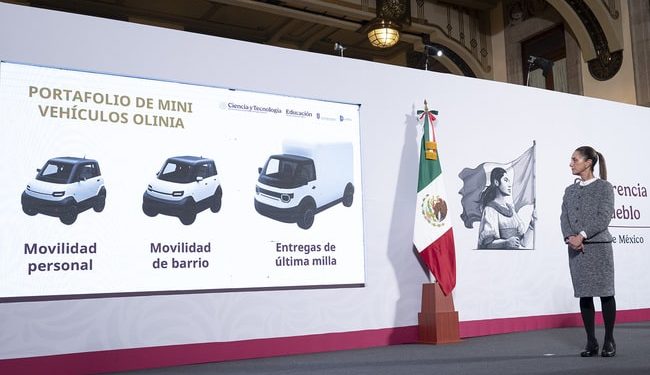 Presidenta Claudia Sheinbaum presenta Olinia, primera armadora mexicana de mini vehículos eléctricos desarrollados en México