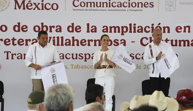 Presidenta Claudia Sheinbaum encabeza inicio de obra de la carretera Macuspana – Escárcega que conectará Tabasco, Campeche y Chiapas