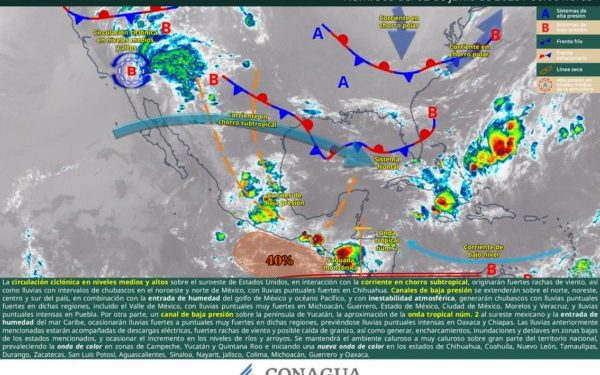 Vaguada monzónica y onda tropical provocarán condiciones inestables en Oaxaca